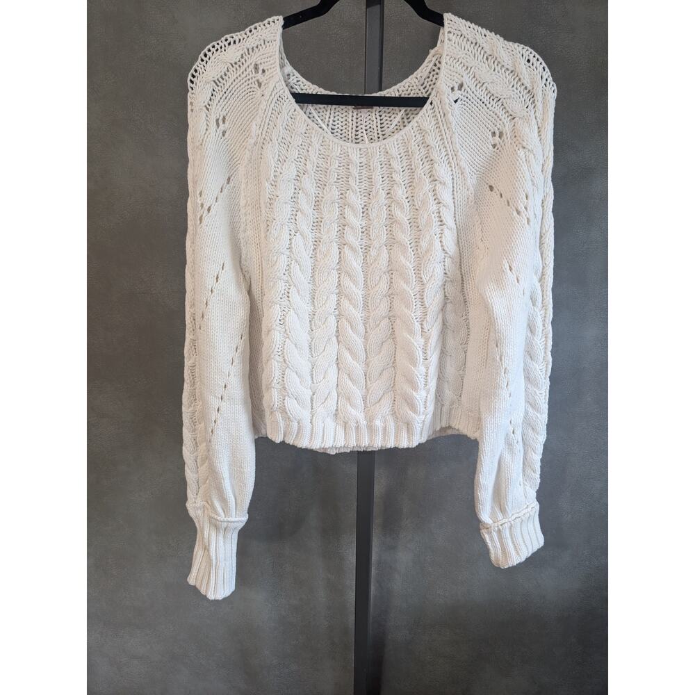 Free People Sandre Cable Stitch Pullover Sweater Beige Sz Small